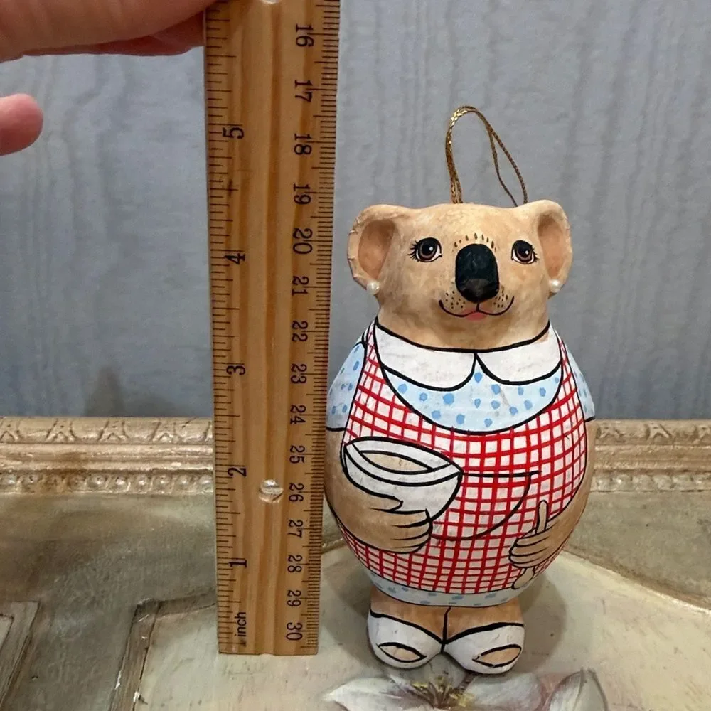 Vintage Baker Koala Bear Ornament Round Belly Papier Mache Hand Crafted Bakery